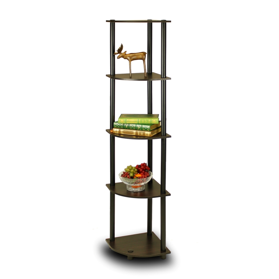 Turn-N-Tube 5 Tier Corner Display Rack Multipurpose Shelving Unit, Espresso/Black. Picture 1