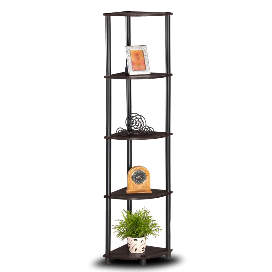 Turn-N-Tube 5 Tier Corner Display Rack Multipurpose Shelving Unit, Espresso/Black. Picture 4