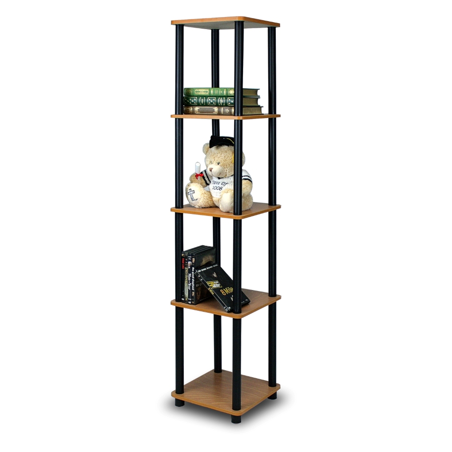 Turn-N-Tube 5-Tier Corner Square Rack Display Shelf, Light Cherry/Black. Picture 1