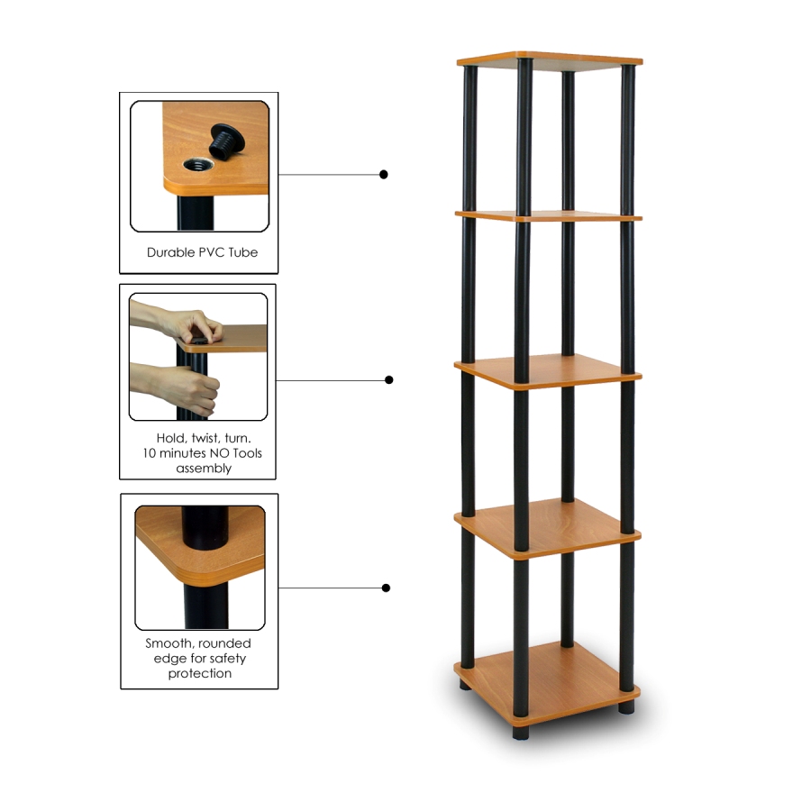 Turn-N-Tube 5-Tier Corner Square Rack Display Shelf, Light Cherry/Black. Picture 3