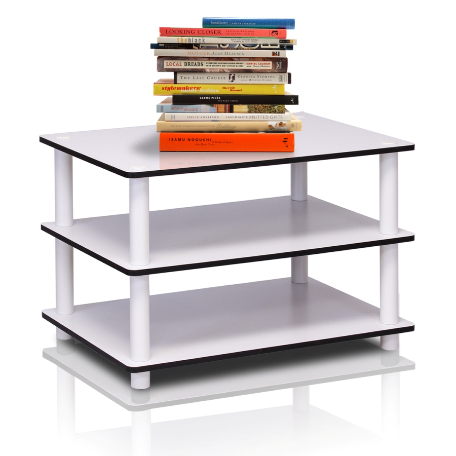 11173 Just 3-Tier No Tools Coffee Table, White w/White Tube. Picture 1