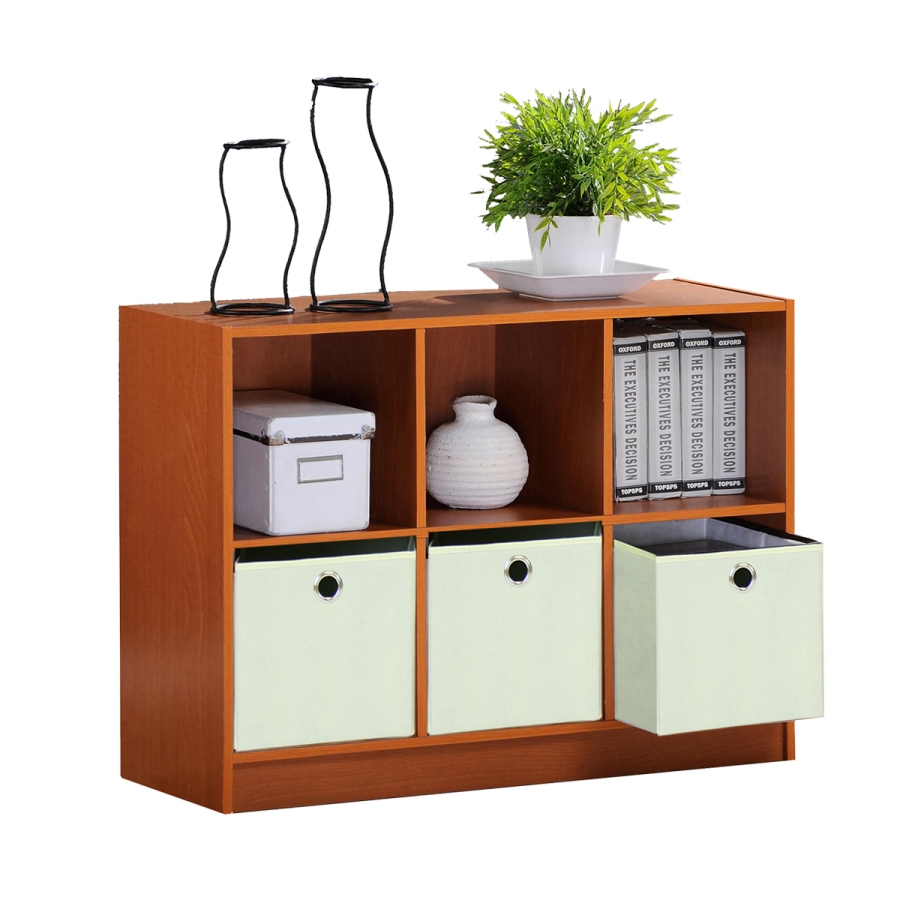 Basic 3x2 Bookcase Storage w/Bins, Light Cherry/Ivory. Picture 4