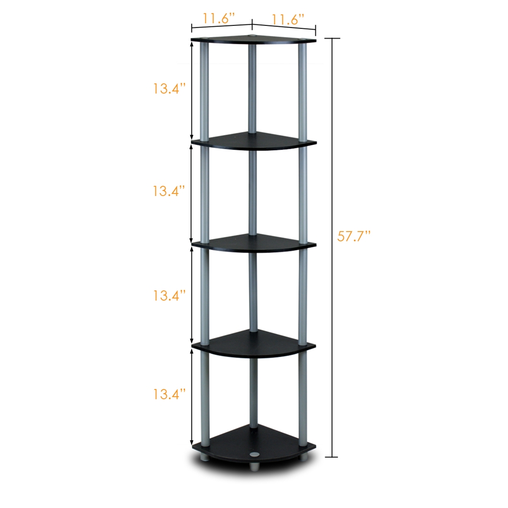 Turn-N-Tube 5 Tier Corner Display Rack Multipurpose Shelving Unit, Black/Grey. Picture 2