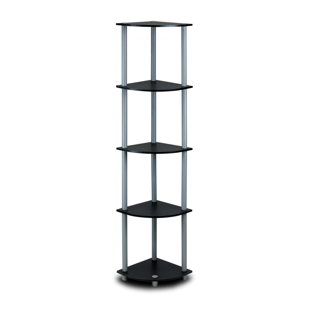 Turn-N-Tube 5 Tier Corner Display Rack Multipurpose Shelving Unit, Black/Grey. Picture 4
