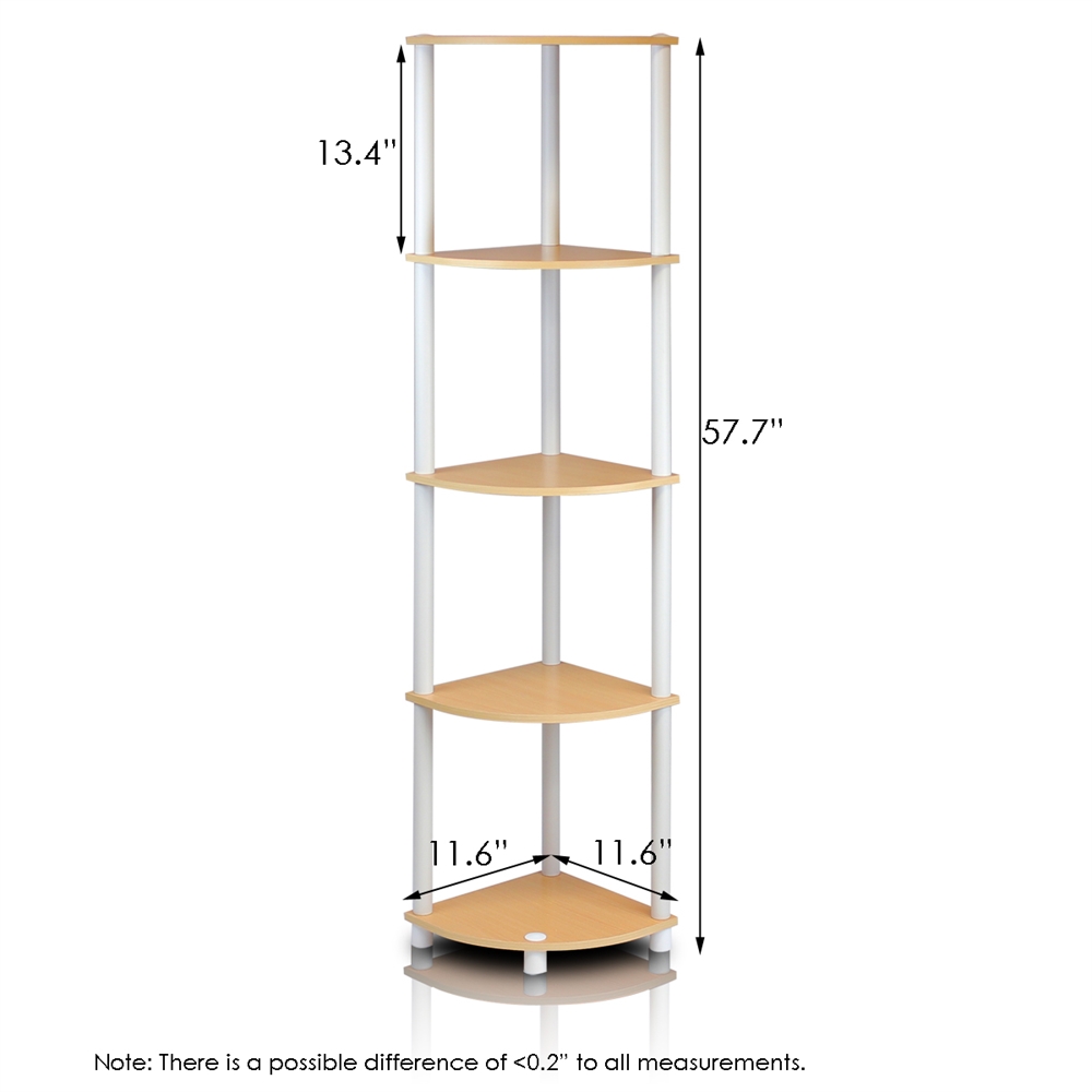 Turn-N-Tube 5 Tier Corner Display Rack Multipurpose Shelving Unit, Beech/White. Picture 2