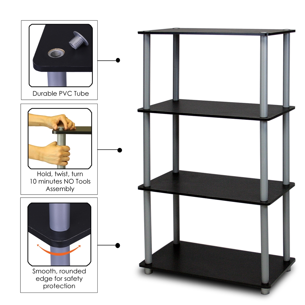 Turn-N-Tube 4-Tier Multipurpose Shelf Display Rack, Black/Grey. Picture 5