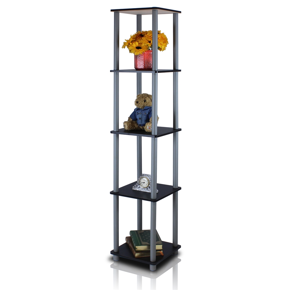 Turn-N-Tube 5-Tier Corner Square Rack Display Shelf, Black/Grey. Picture 1