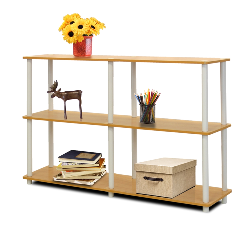 Turn-N-Tube 3-Tier Double Size Storage Display Rack, Beech/White. Picture 1