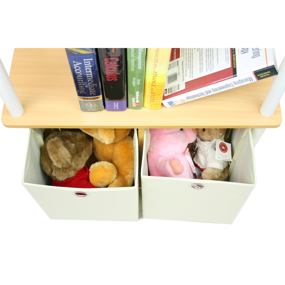 Go Green 4-Tier Multipurpose Storage Rack Shelving Unit w/Bins, Beech/White. Picture 4