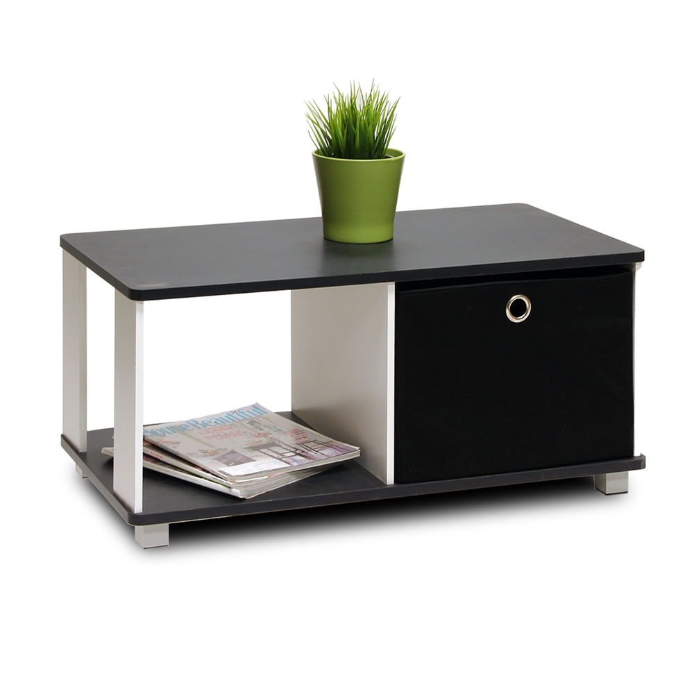 Coffee Table with Bin Drawer, Black & White. Picture 3