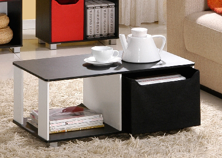 Coffee Table with Bin Drawer, Black & White. Picture 4