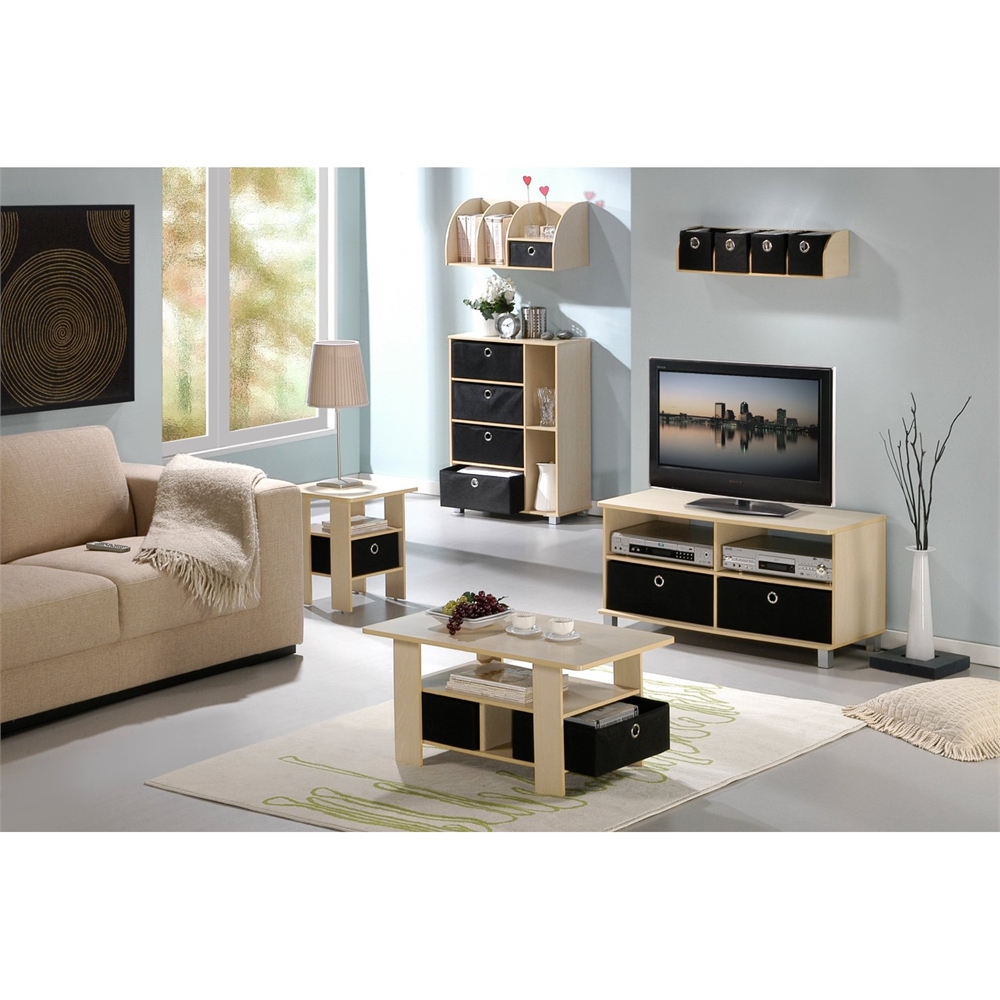 End Table Bedroom Night Stand w/Bin Drawer, Steam Beech/Black. Picture 2