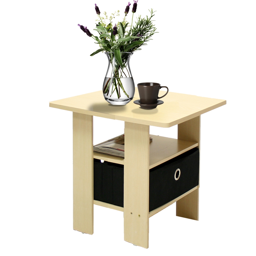 End Table Bedroom Night Stand w/Bin Drawer, Steam Beech/Black. Picture 3