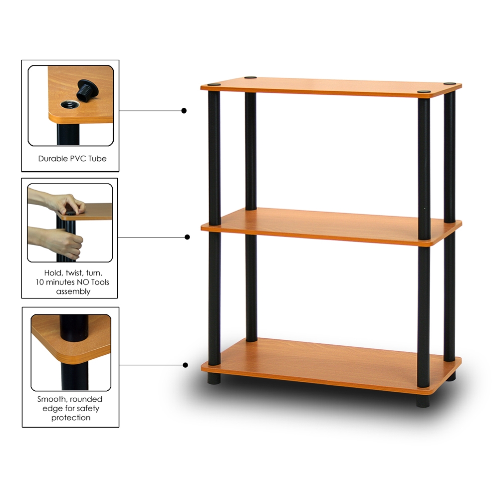 Turn-N-Tube 3-Tier Compact Multipurpose Shelf Display Rack, Light Cherry. Picture 3