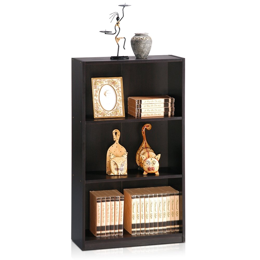 Basic 3-Tier Bookcase Storage Shelves, Espresso. Picture 3