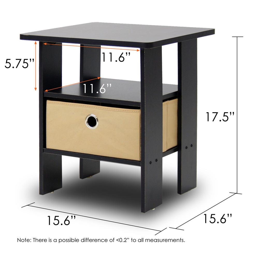 End Table Bedroom Night Stand w/Bin Drawer, Espresso/Brown. Picture 3