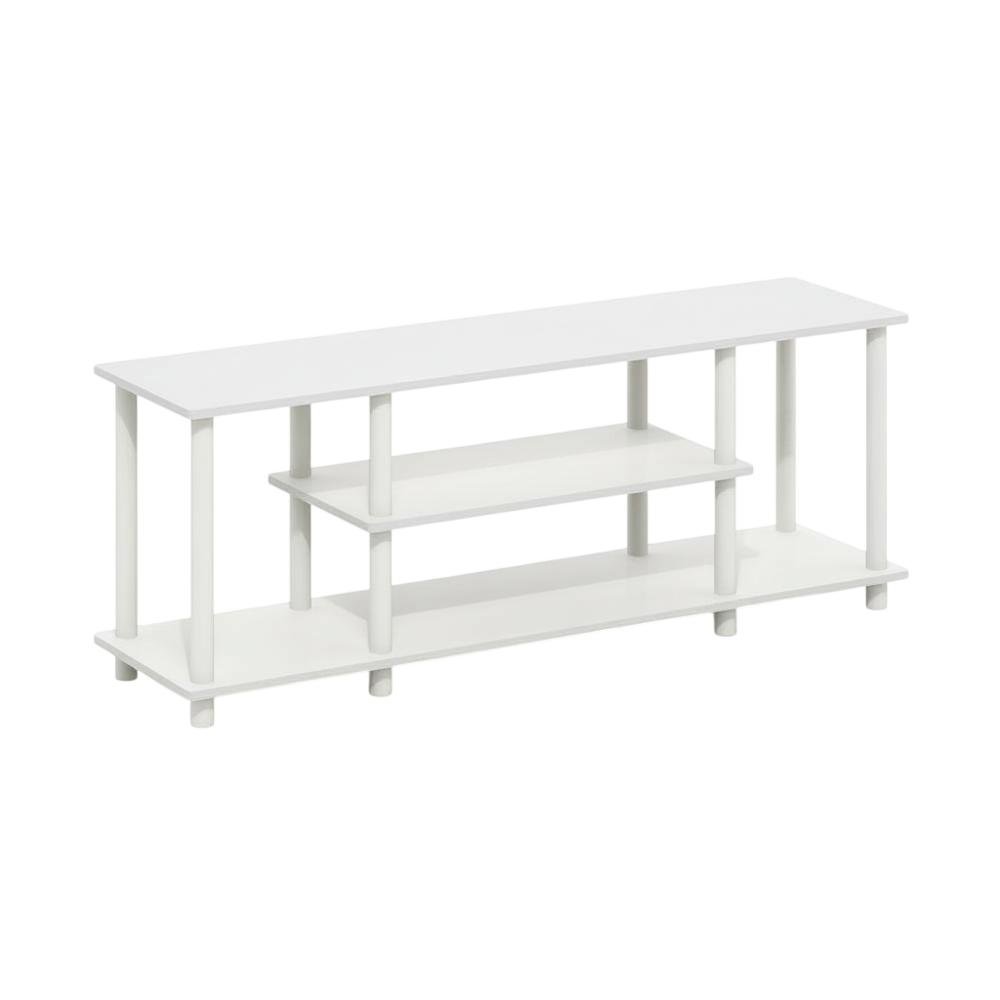 White 3-Tier TV Stand with Spacious Shelving and Durable Wood Finish. Picture 1