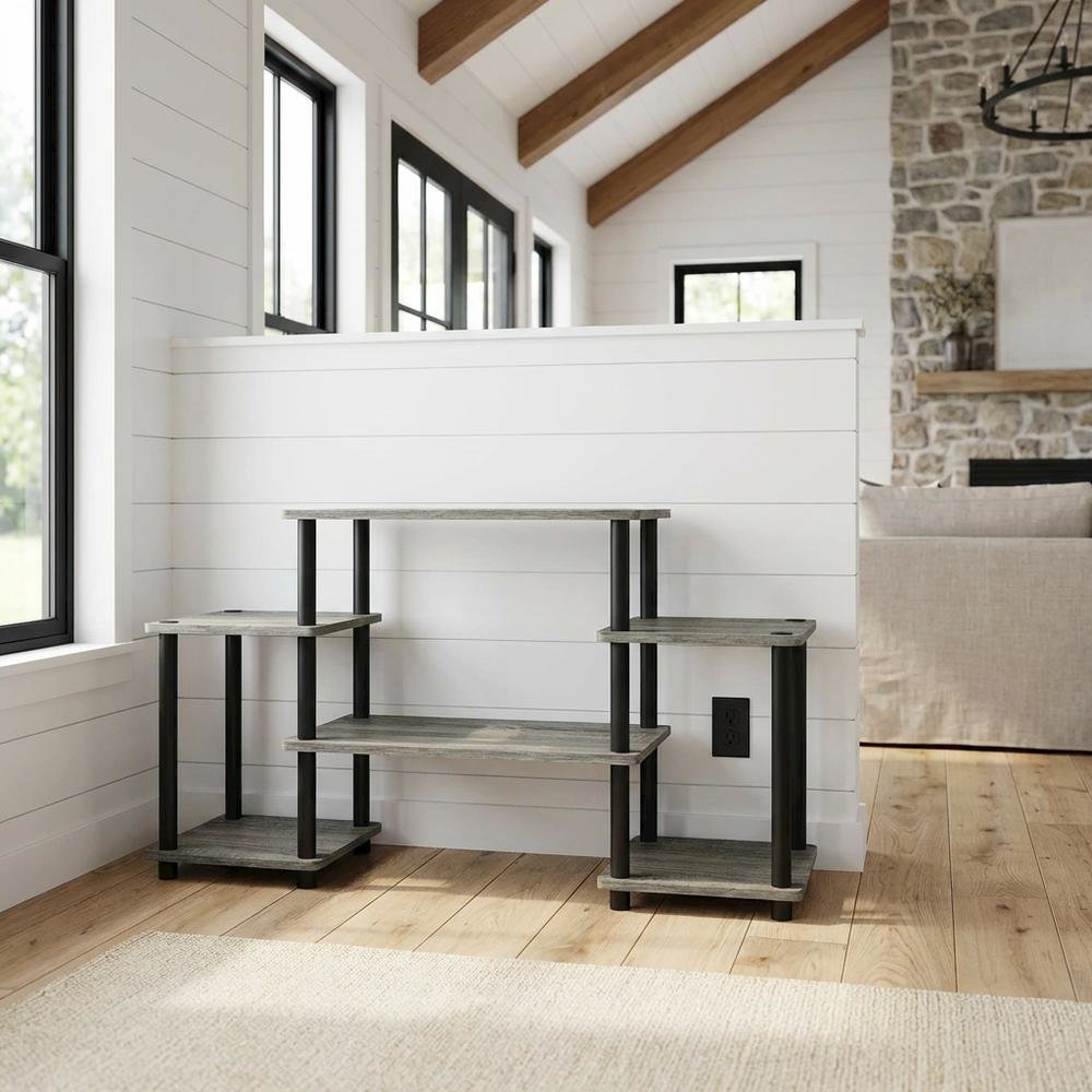 Contemporary Entertainment Center in French Oak and Black Finish with Storage. Picture 2