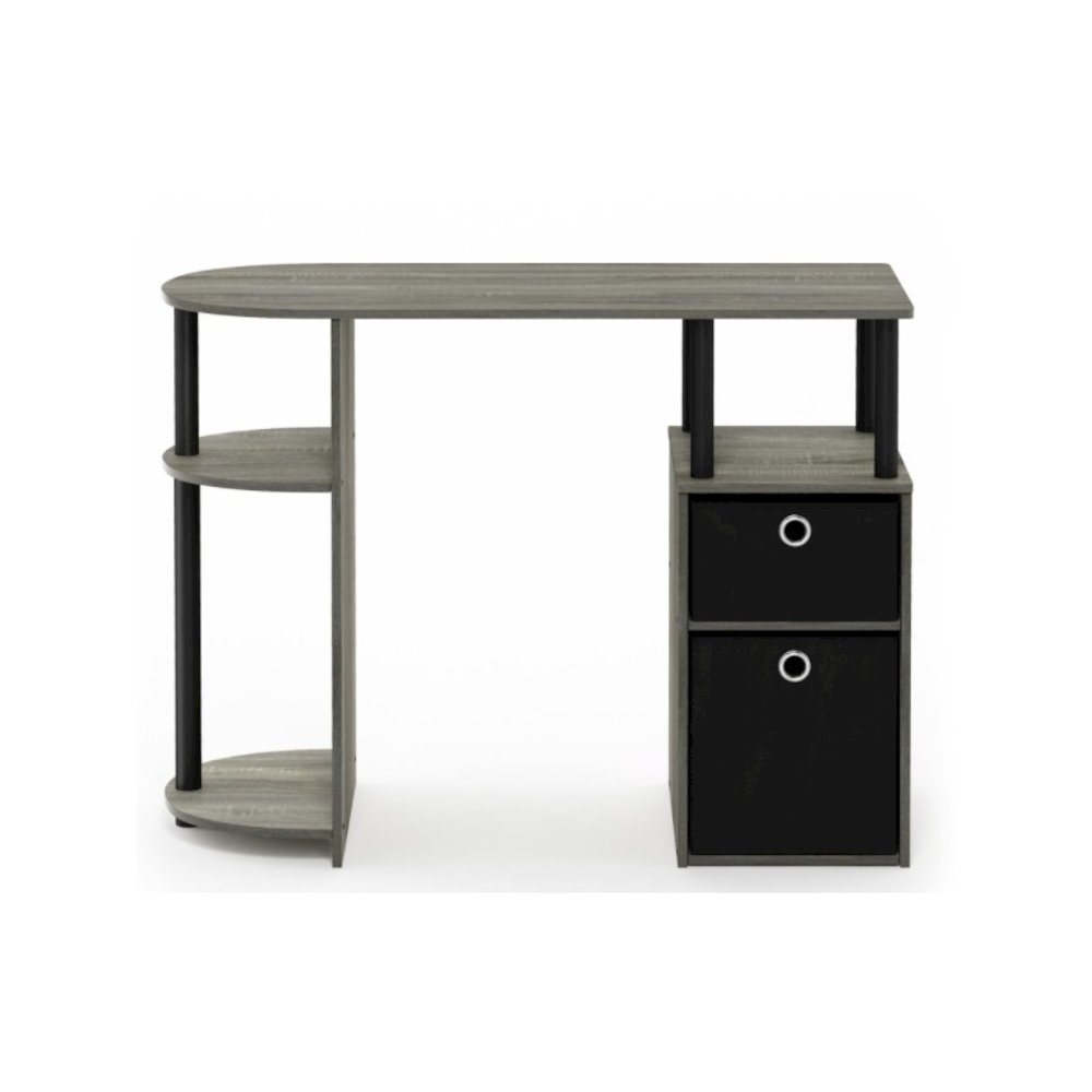 Furinno 15111 JAYA Simplistic Computer Study Desk with Bin Drawers, French Oak Grey/Black. Picture 2