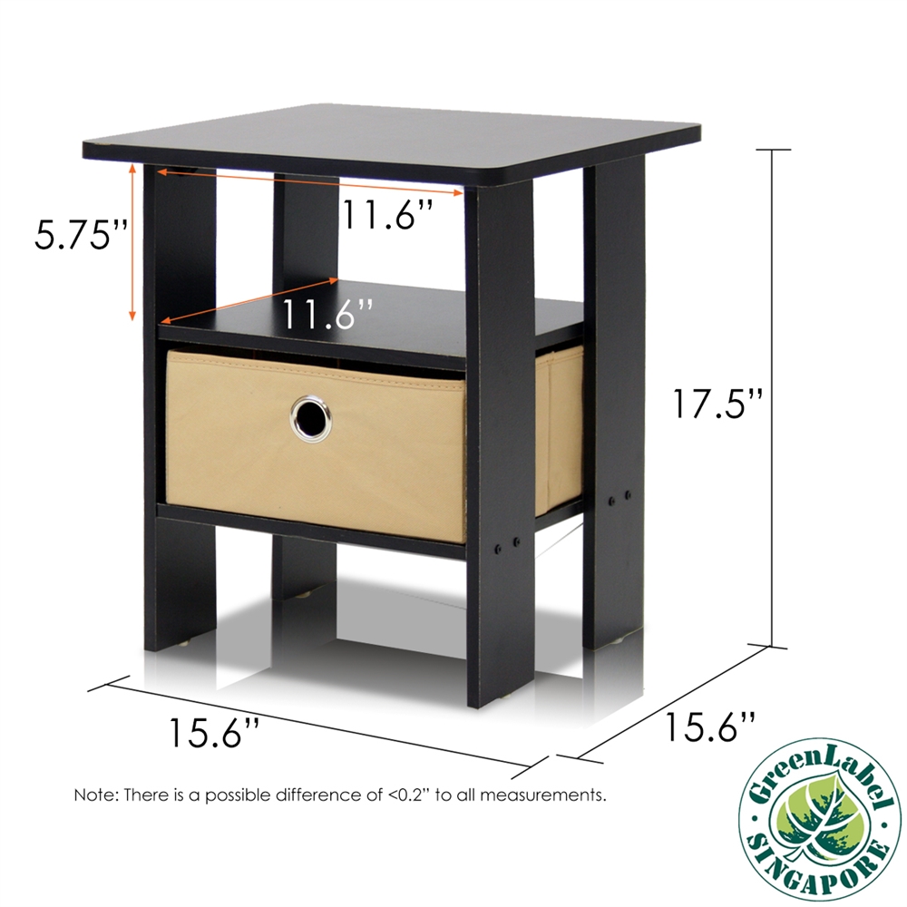 Espresso Petite End Table Bedroom Night Stand, Set of Two. Picture 2
