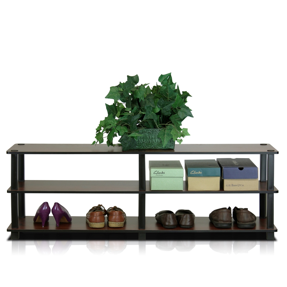 TST No Tools 3-Tier Wide Shoe Storage Rack, Dark Brown/Black. Picture 4