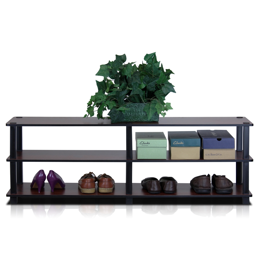 TST No Tools 3-Tier Wide Shoe Storage Rack, Dark Cherry/Black. Picture 4