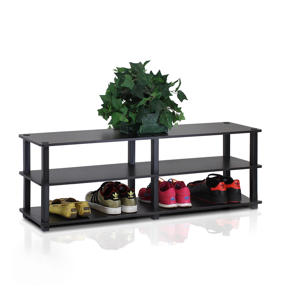 TST No Tools 3-Tier Wide Shoe Storage Rack, Espresso/Black. Picture 4