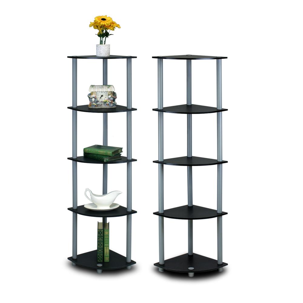 Furinno 2-99811BK Turn-N-Tube 5-Tier Corner Multipurpose Display Shelves, Set of 2. Picture 1