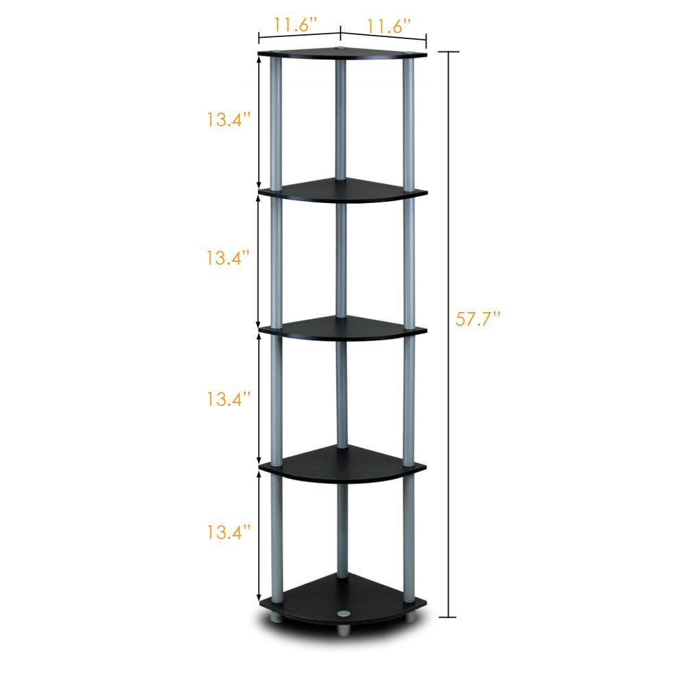 Furinno 2-99811BK Turn-N-Tube 5-Tier Corner Multipurpose Display Shelves, Set of 2. Picture 2