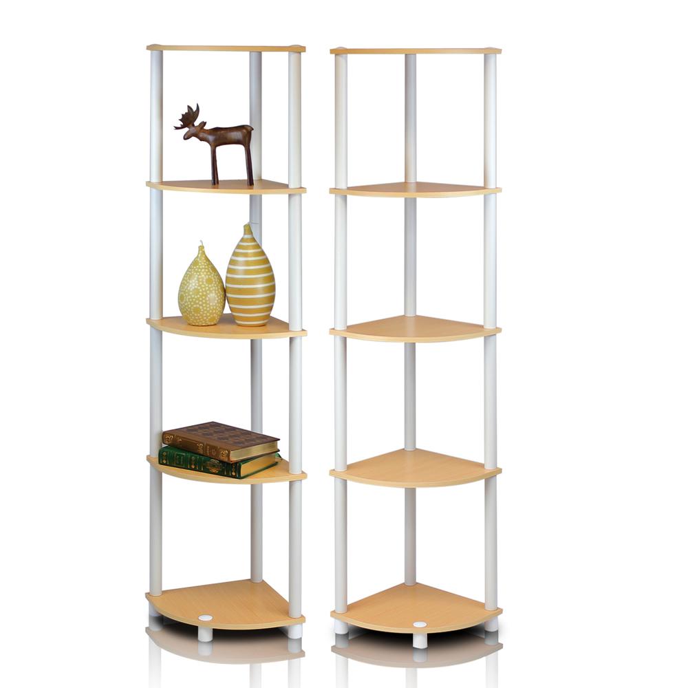 Furinno 2-99811BE Turn-N-Tube 5-Tier Corner Multipurpose Display Shelves, Set of 2. Picture 1