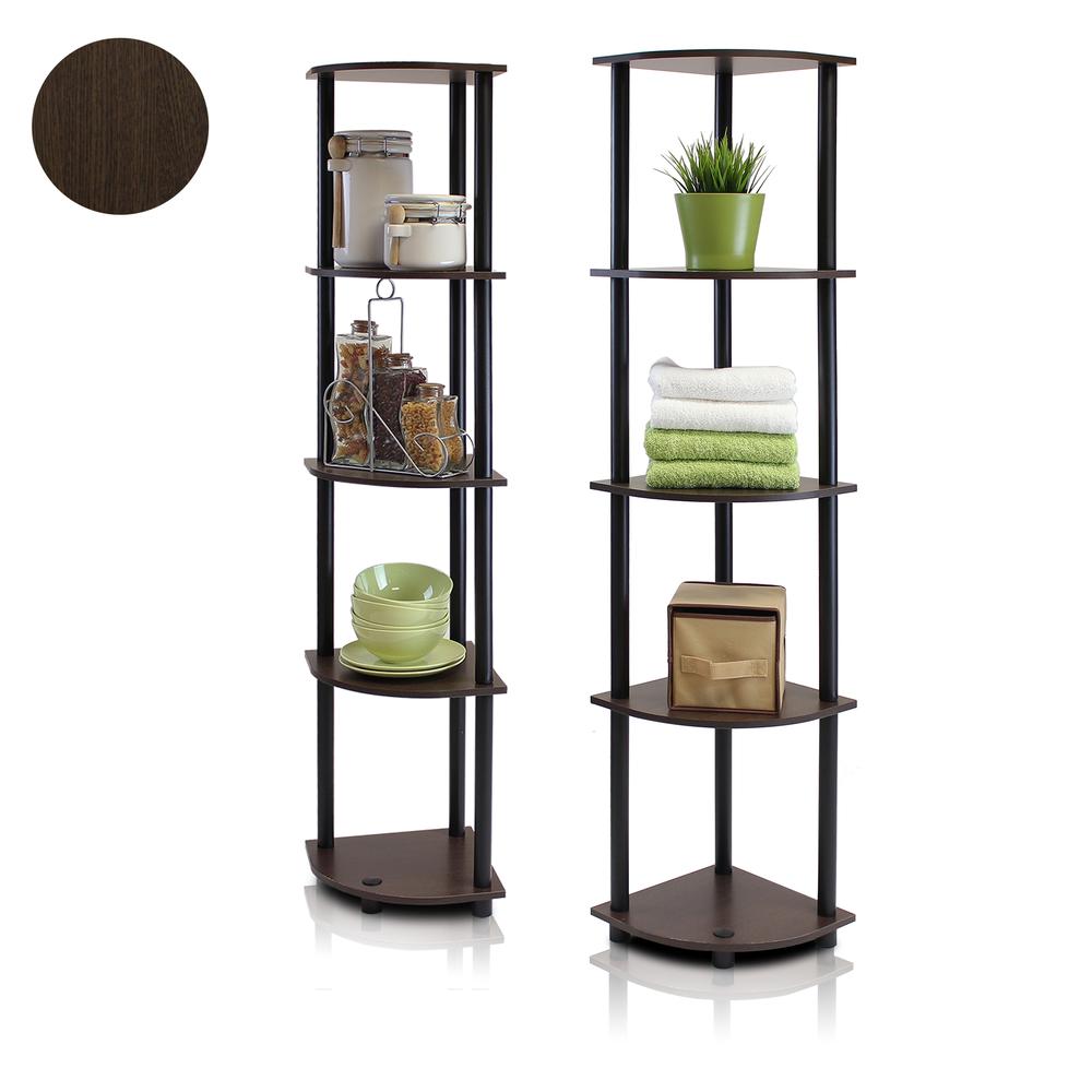 Furinno 2-99811DBWG Turn-N-Tube 5-Tier Corner Multipurpose Display Shelves, Set of 2. Picture 1