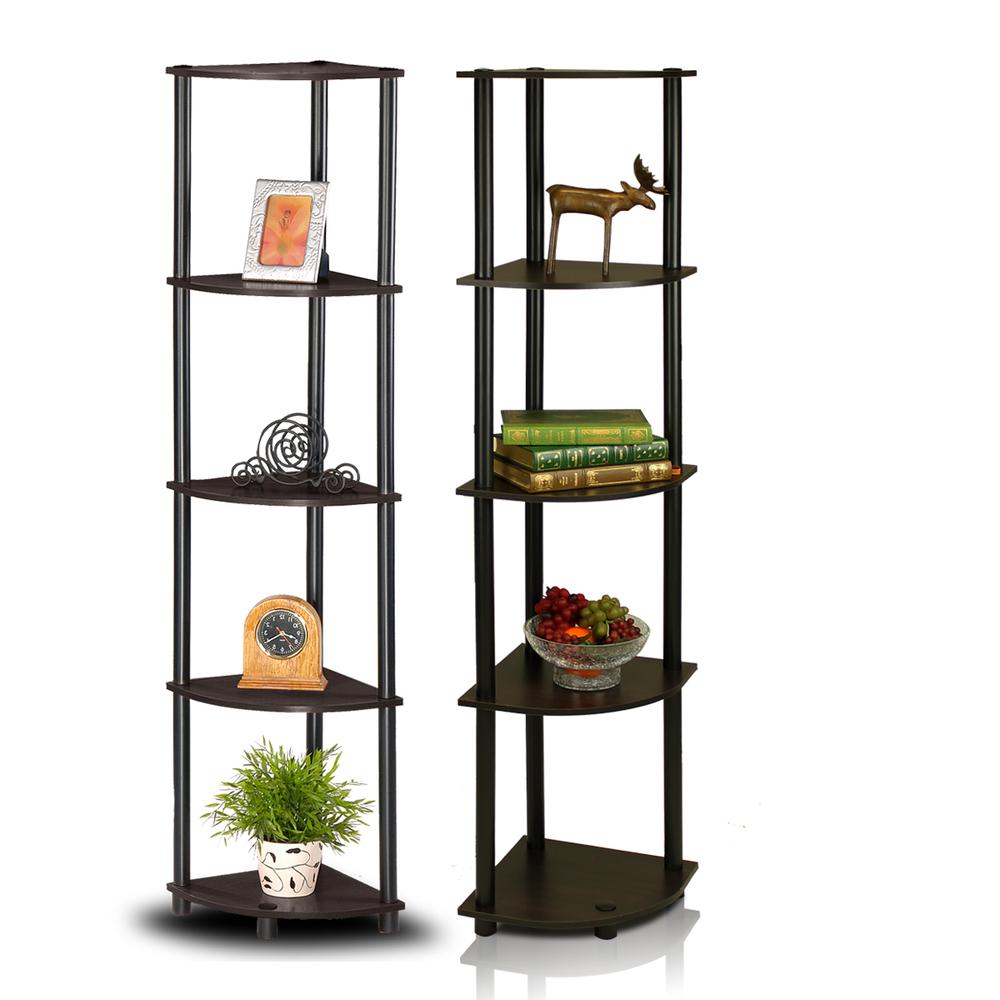 Furinno 2-99811EX/BK Turn-N-Tube 5-Tier Corner Multipurpose Display Shelves, Set of 2. Picture 1