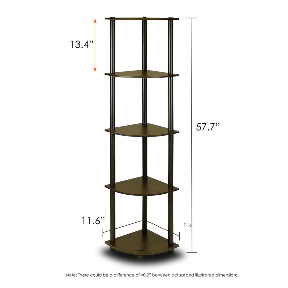 Furinno 2-99811EX/BK Turn-N-Tube 5-Tier Corner Multipurpose Display Shelves, Set of 2. Picture 2