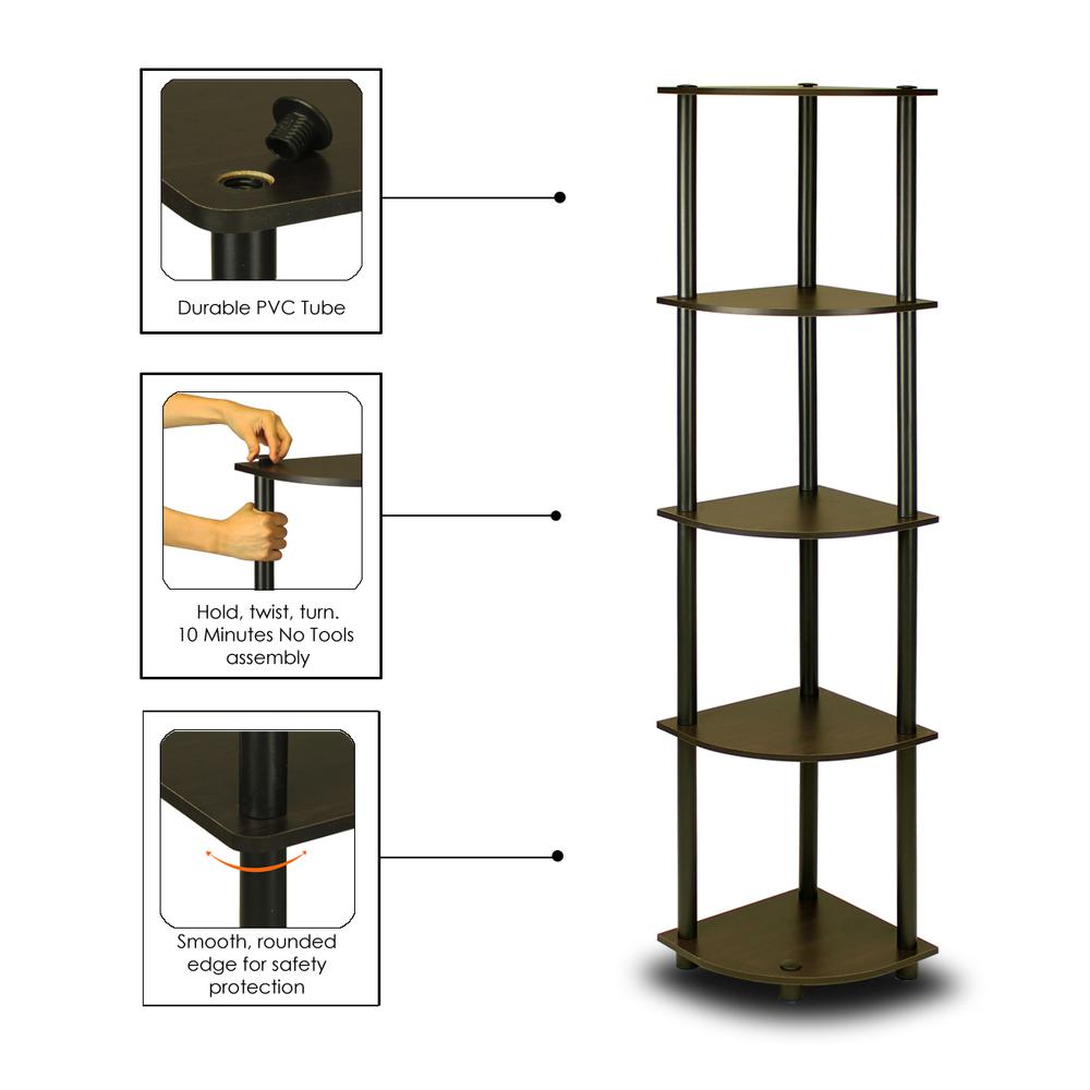Furinno 2-99811EX/BK Turn-N-Tube 5-Tier Corner Multipurpose Display Shelves, Set of 2. Picture 3