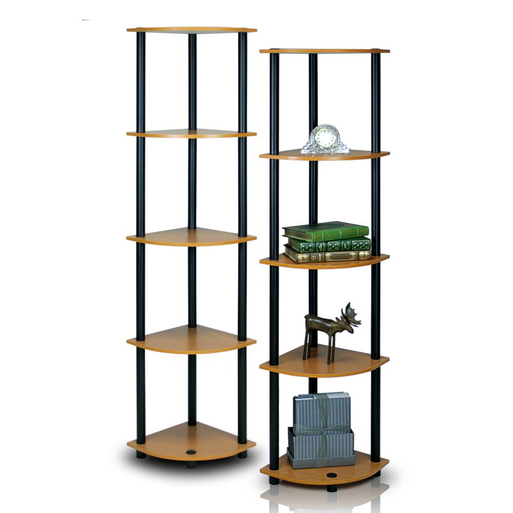 Furinno 2-99811LC Turn-N-Tube 5-Tier Corner Multipurpose Display Shelves, Set of 2. Picture 1