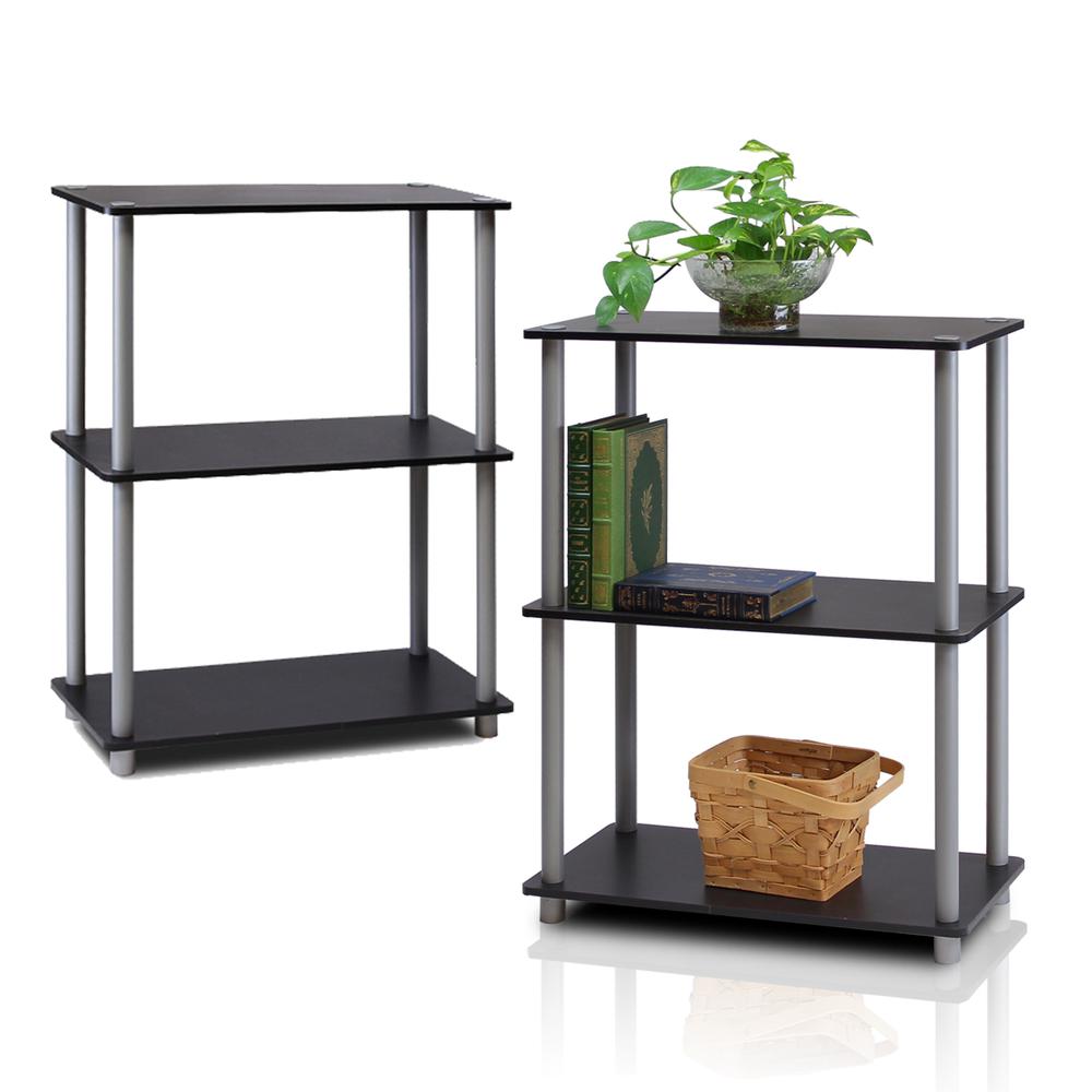 Furinno 2-10024BK Turn-N-Tube 3-Tier Compact Multipurpose Shelf Display Rack, Black/Grey, Set of 2. Picture 1