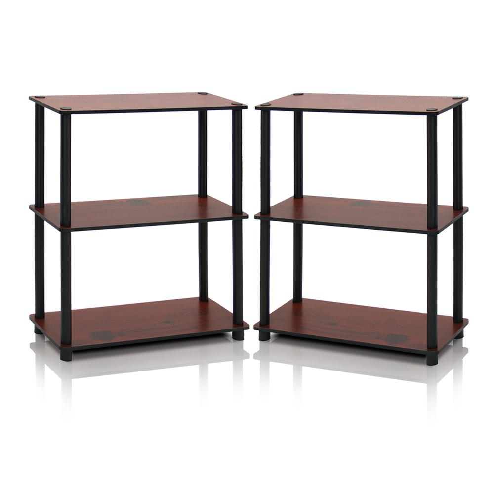 3-Tier Compact Multipurpose Shelf Display Rack, Dark Cherry, Set of 2. Picture 1