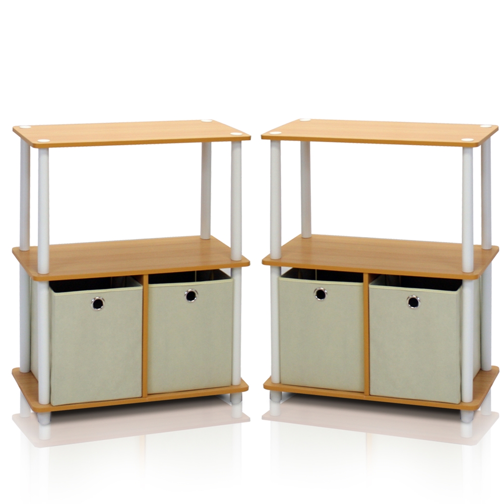Go Green 3-Tier 2-Bins Multipurpose Storage Shelf, Set of Two. Picture 1