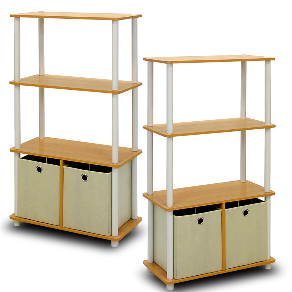Go Green 4-Tier Multipurpose Storage Rack Shelving Unit w/Bins, Set of 2. Picture 1