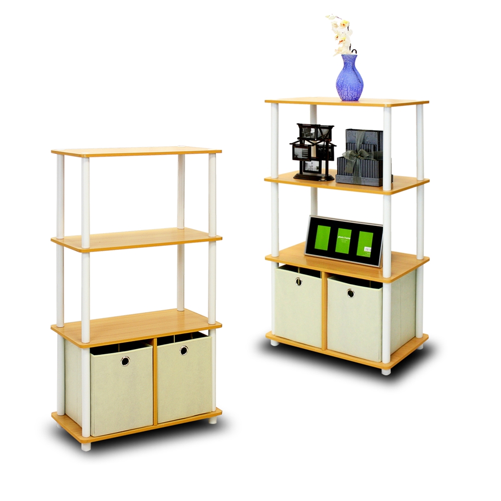 Go Green 4-Tier Multipurpose Storage Rack Shelving Unit w/Bins, Set of 2. Picture 3