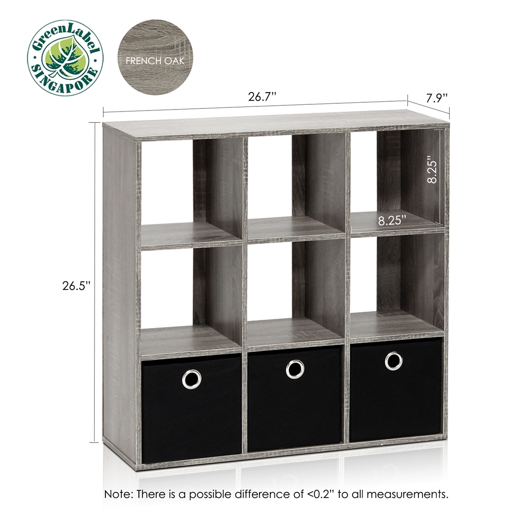 Simplistic 9-Cube Organizer with Bins, French Oak Grey/Black. Picture 2