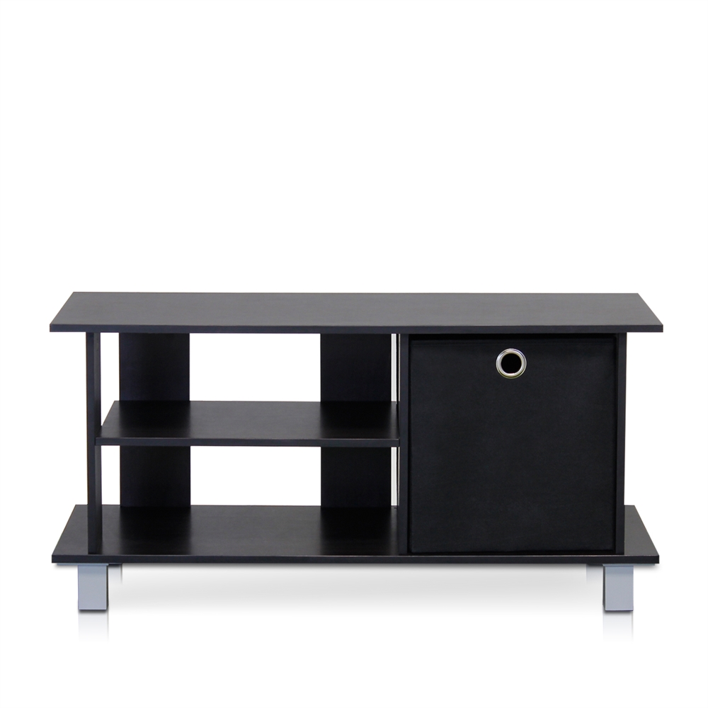 Simplistic TV Entertainment Center with Bin Drawers, Espresso/Black. Picture 1
