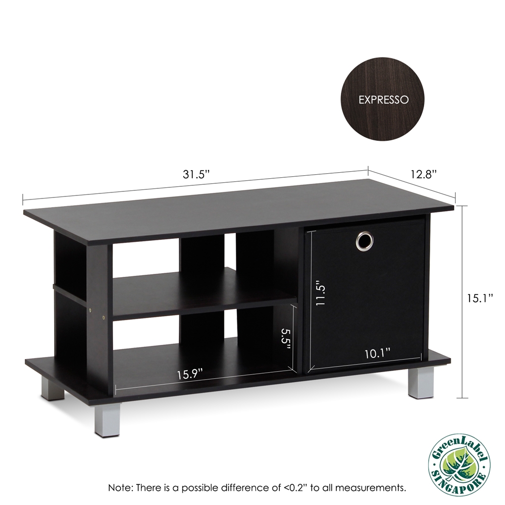 Simplistic TV Entertainment Center with Bin Drawers, Espresso/Black. Picture 2