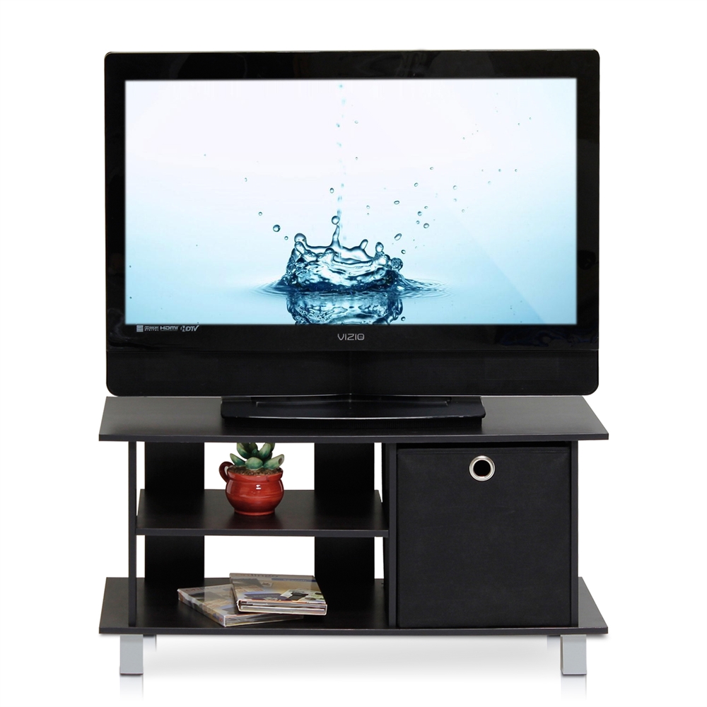 Simplistic TV Entertainment Center with Bin Drawers, Espresso/Black. Picture 3