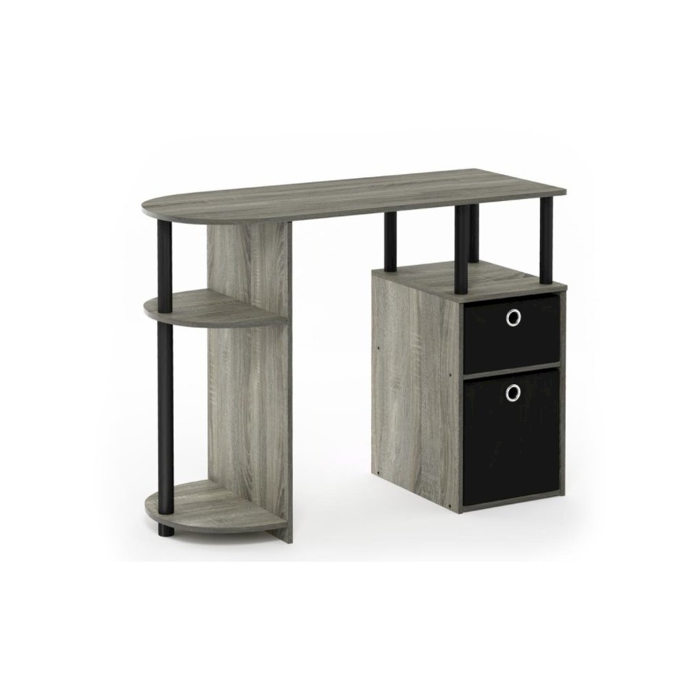 Furinno 15111 JAYA Simplistic Computer Study Desk with Bin Drawers, French Oak Grey/Black. Picture 1