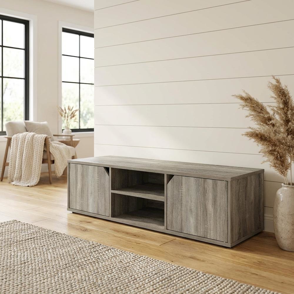 Wood TV Stand for Up to 55 Inch Displays in French Oak Finish with Modern Design. Picture 3