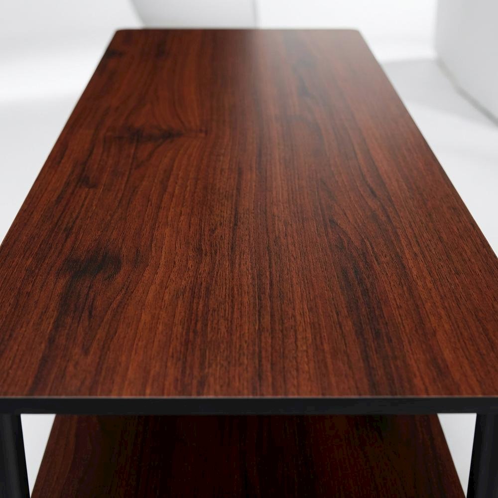 Dark Cherry TV Stand with Black Tube Frame and Composite Wood Construction. Picture 5