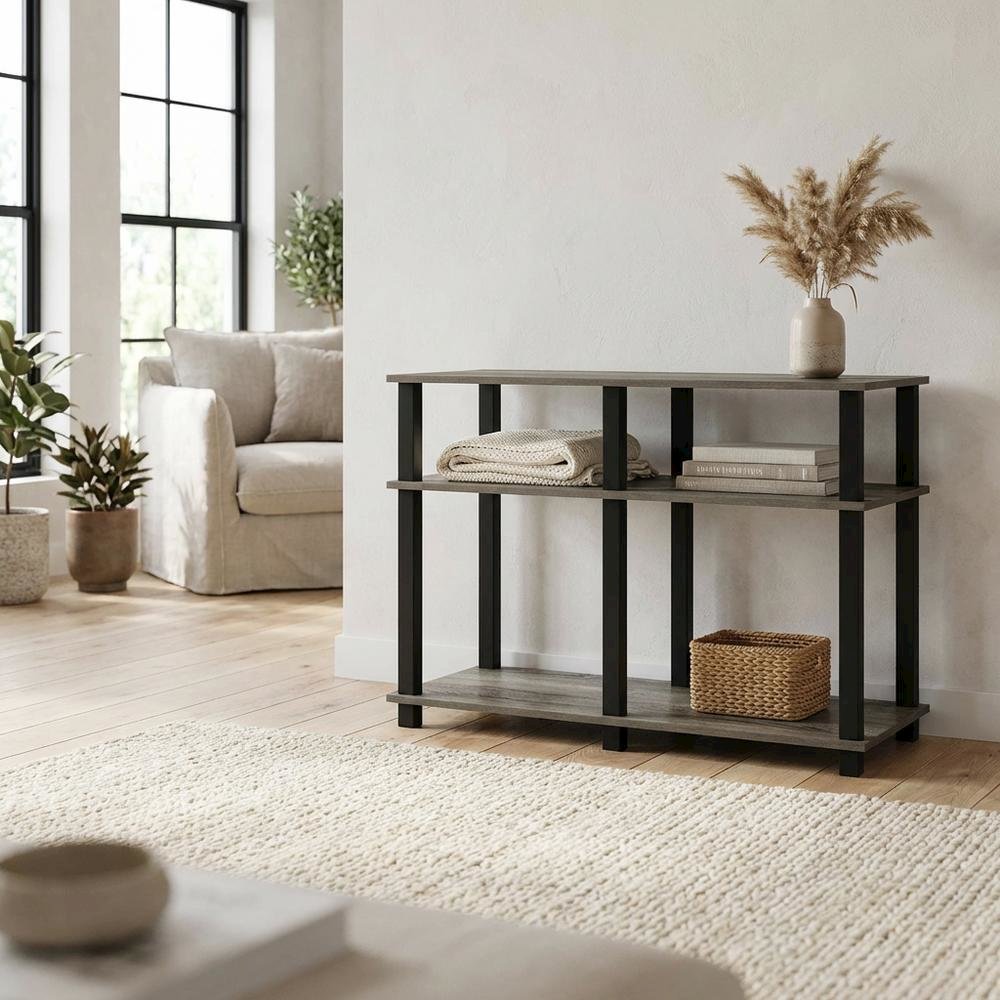 Wooden TV stand for up to 40 inch TVs with modern French Oak and black finish. Picture 3