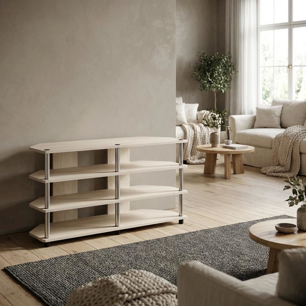 White 4-Tier Corner TV Stand for TVs up to 55 inches with easy assembly. Picture 3