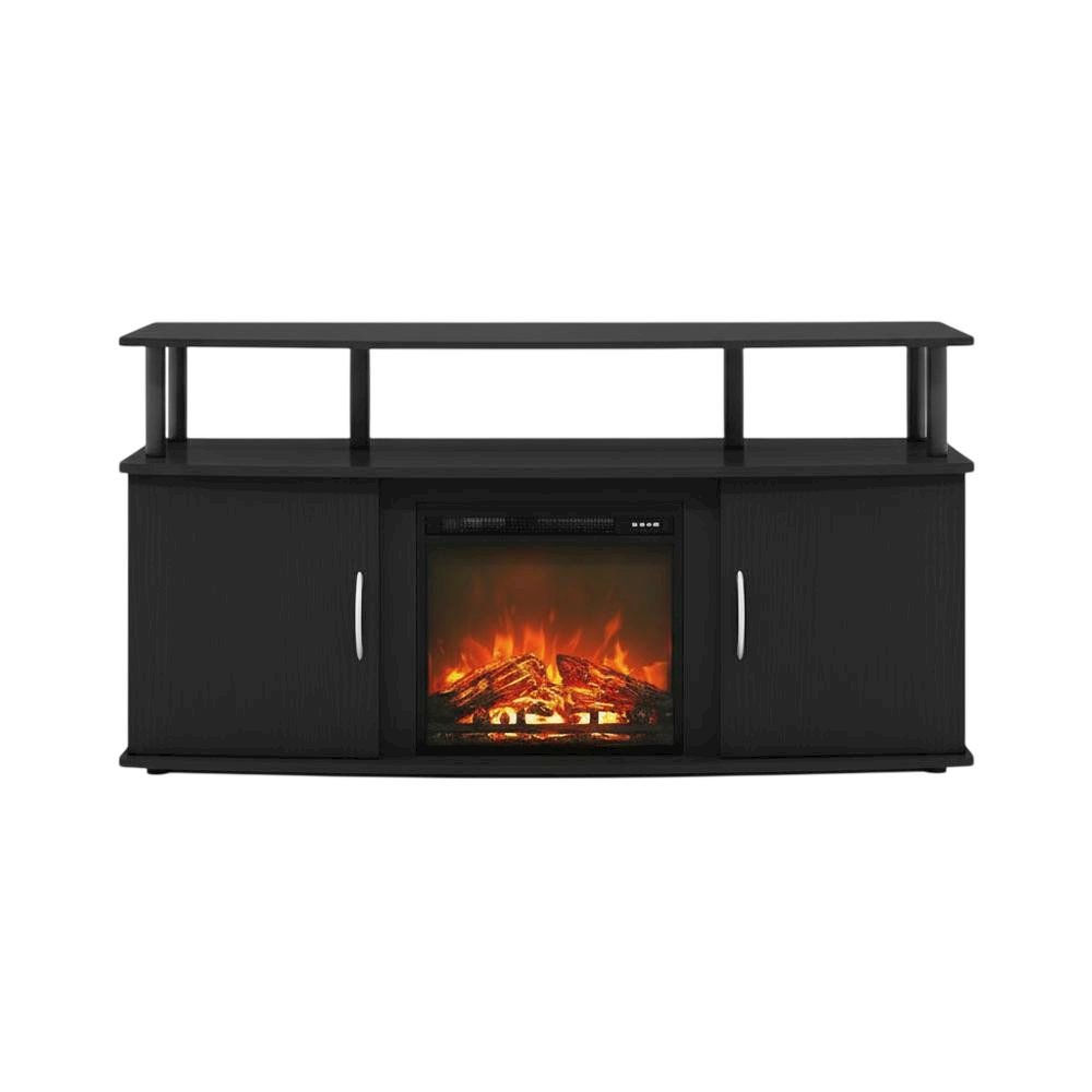 Brown Fireplace Entertainment Center, Doors, Storage Cabinet, 55-Inch TVs. Picture 4